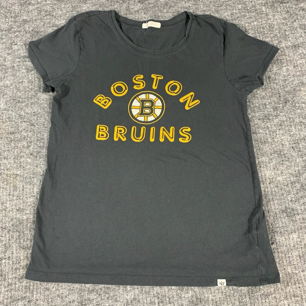 47 Brand Boston Bruins T Shirt Womens Small Black NHL Hockey Short Sleeve Top